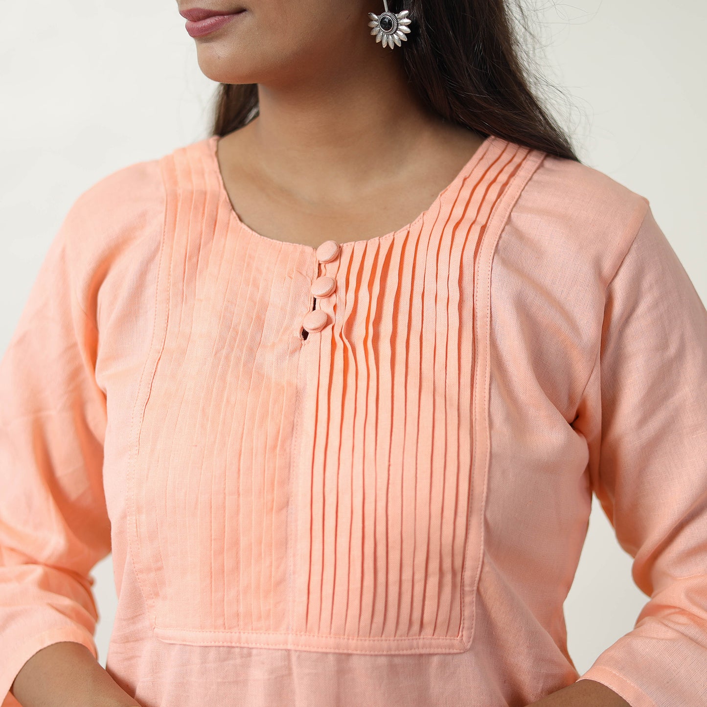 Jasleen Peach Flex Cotton Short Plain Kurta