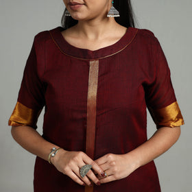 Maroon - Cotton Dharwad Kurta Set with Palazzo & Dupatta 10