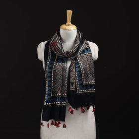 Ajrakh Hand Block Print Natural Dyed Mashru Silk Stole 10