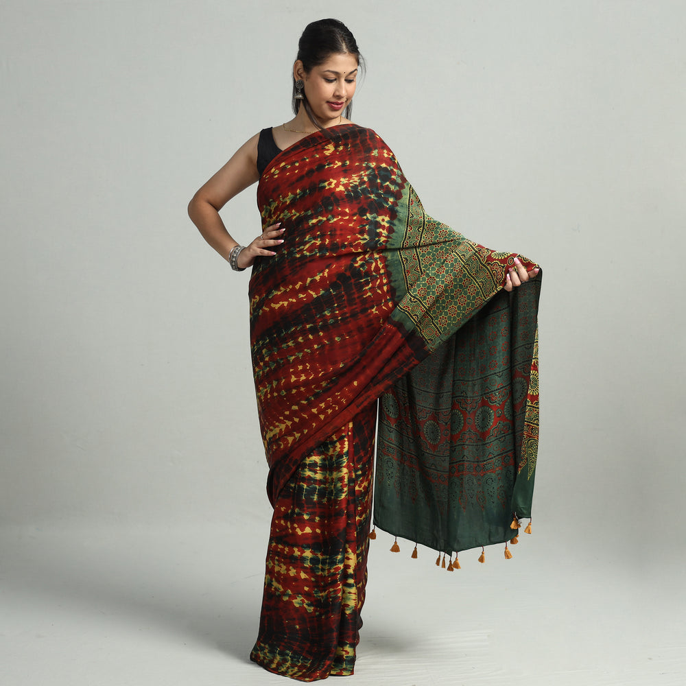 Ajrakh Modal Silk Saree