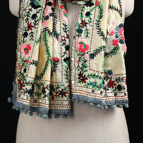 Ranihati Chanderi Silk Hand Embroidered Stole with Pom Pom 252