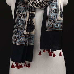 Ajrakh Hand Block Print Natural Dyed Mashru Silk Stole 11