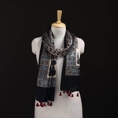 Ajrakh Hand Block Print Natural Dyed Mashru Silk Stole 11