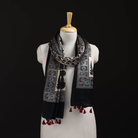 Ajrakh Hand Block Print Natural Dyed Mashru Silk Stole 11