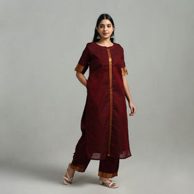 Maroon - Cotton Dharwad Kurta Set with Palazzo & Dupatta 10