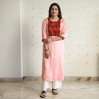 Peach - Modal Silk Plain Long Straight Kurta 08