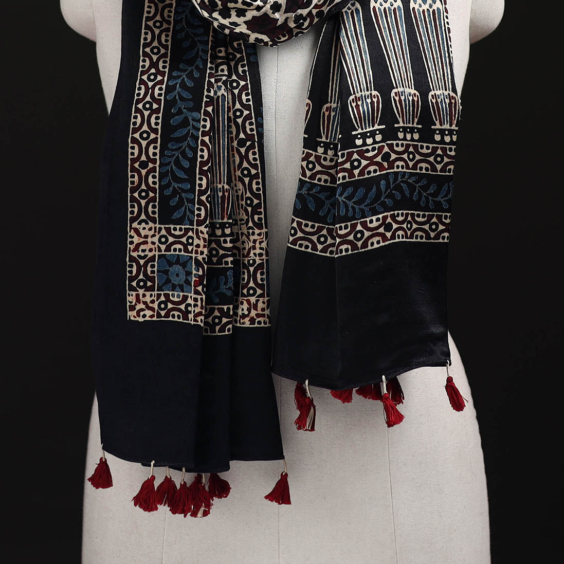 Ajrakh Hand Block Print Natural Dyed Mashru Silk Stole 12