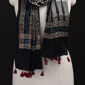 Ajrakh Hand Block Print Natural Dyed Mashru Silk Stole 12