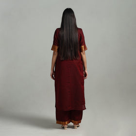 Maroon - Cotton Dharwad Kurta Set with Palazzo & Dupatta 10