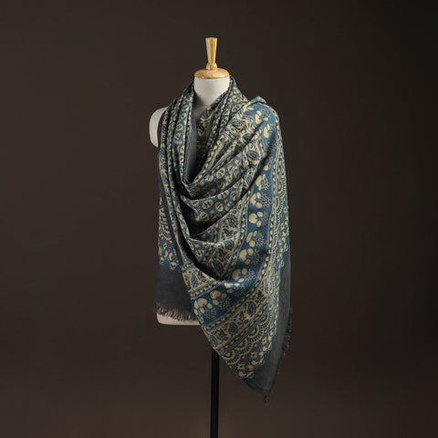 Merino Wool Natural Dyed Handwoven Hand Block Ajrakh Print Shawl 08