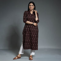 Dark Maroon - Pochampally Ikat Weave Cotton Long Straight Kurta 11