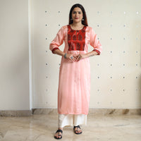 Peach - Modal Silk Plain Long Straight Kurta 08