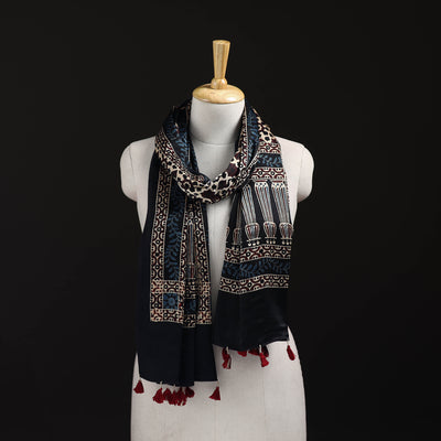 Ajrakh Hand Block Print Natural Dyed Mashru Silk Stole 12