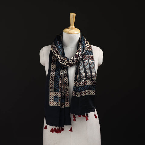 Ajrakh Hand Block Print Natural Dyed Mashru Silk Stole 12