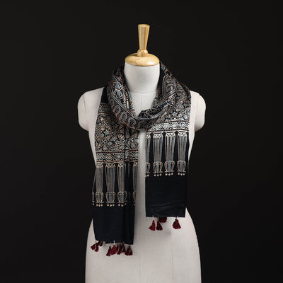 Ajrakh Hand Block Print Natural Dyed Mashru Silk Stole 13