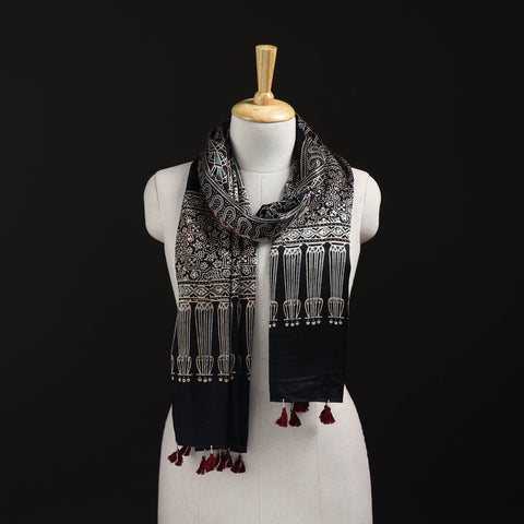 Ajrakh Hand Block Print Natural Dyed Mashru Silk Stole 13