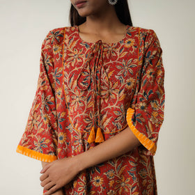 Red - Natural Dyed Block Print Cotton Kalamkari Kurta 07