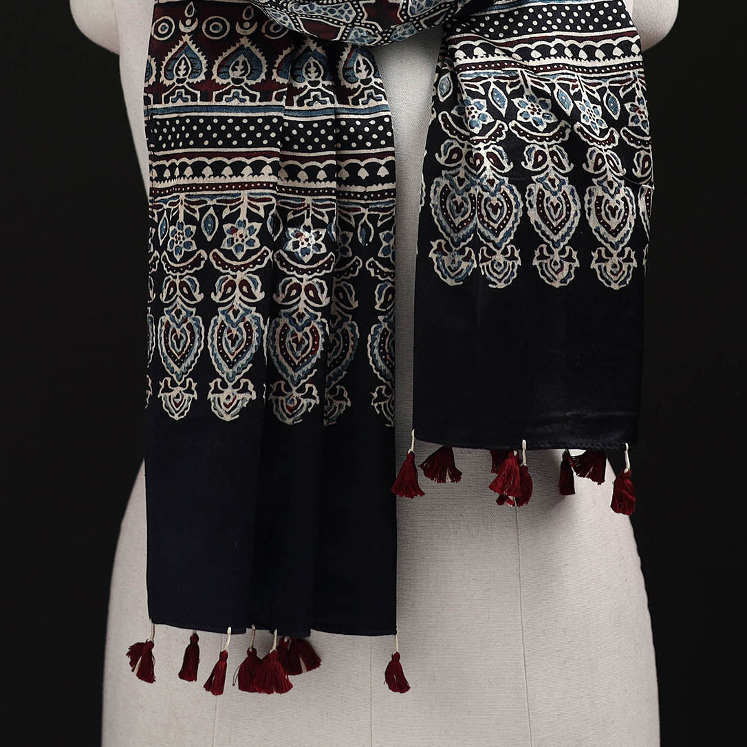 Ajrakh Hand Block Print Natural Dyed Mashru Silk Stole 14