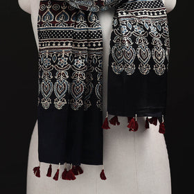 Ajrakh Hand Block Print Natural Dyed Mashru Silk Stole 14