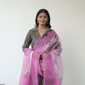 Grey - Handloom Cotton Pochampally Ikat Kurta Set with Dupatta 10