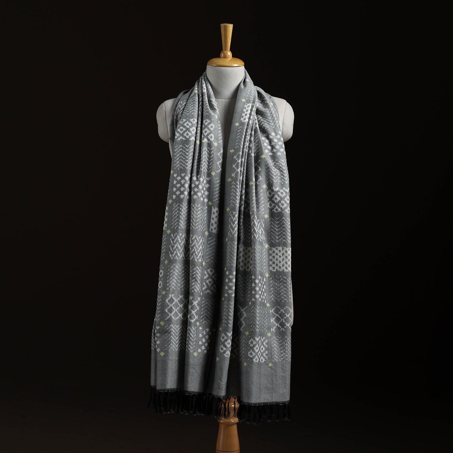Pochampally Ikat Pure Handwoven Merino Wool x Silk Shawl 03