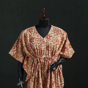 Orange - Kalamkari Hand Block Print Natural Dyed Cotton Kaftan (Short) 35