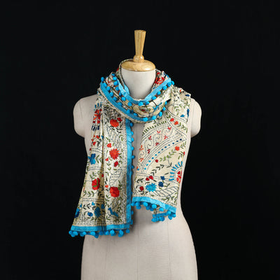 Ranihati Chanderi Silk Hand Embroidered Stole with Pom Pom 255