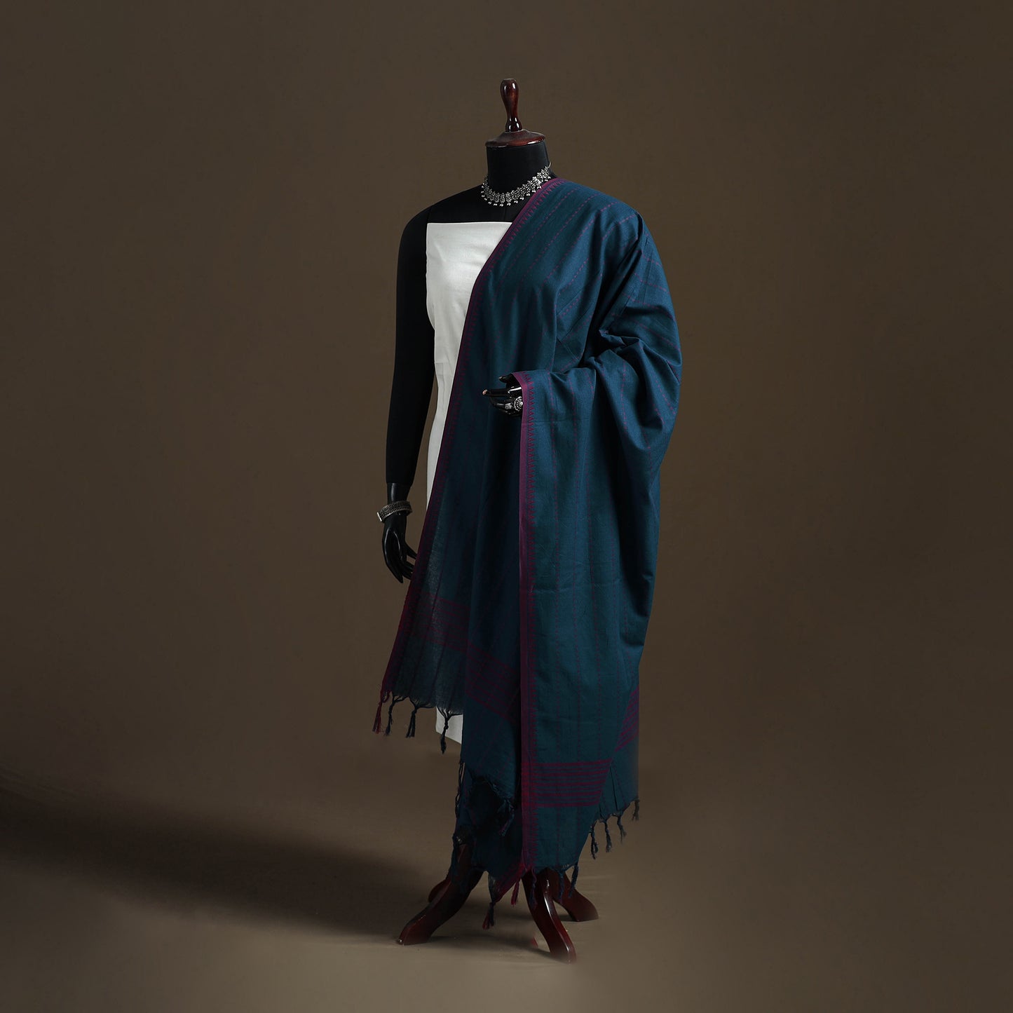 Jacquard Woven Cotton Dupatta with Tassels 04