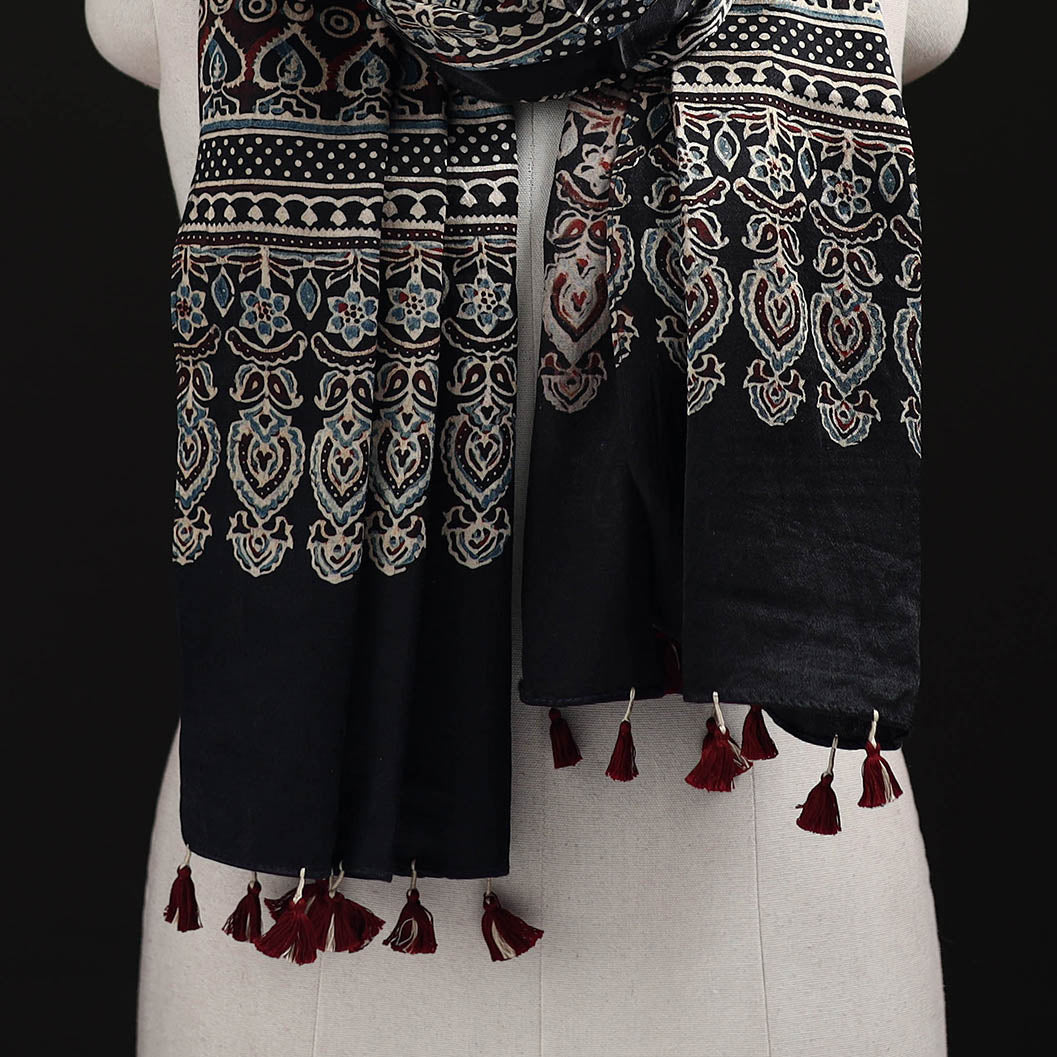Ajrakh Hand Block Print Natural Dyed Mashru Silk Stole 15