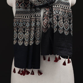 Ajrakh Hand Block Print Natural Dyed Mashru Silk Stole 15