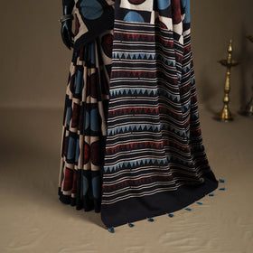 Ajrakh Hand Block Print Natural Dyed Pure Mul Cotton Saree 07