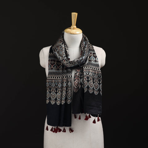Ajrakh Hand Block Print Natural Dyed Mashru Silk Stole 15