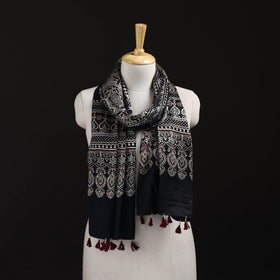 Ajrakh Hand Block Print Natural Dyed Mashru Silk Stole 15