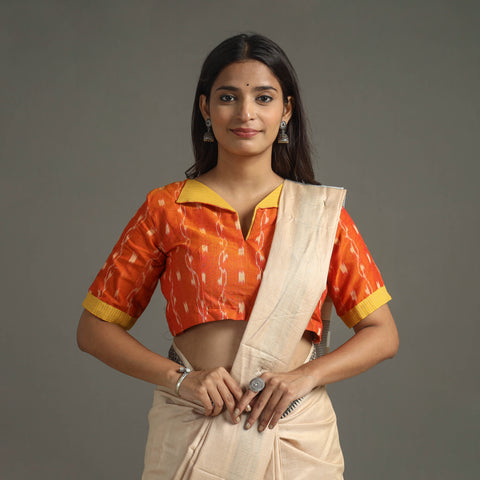 Orange - Sambalpuri Cotton Stitched Ikat Blouse 05