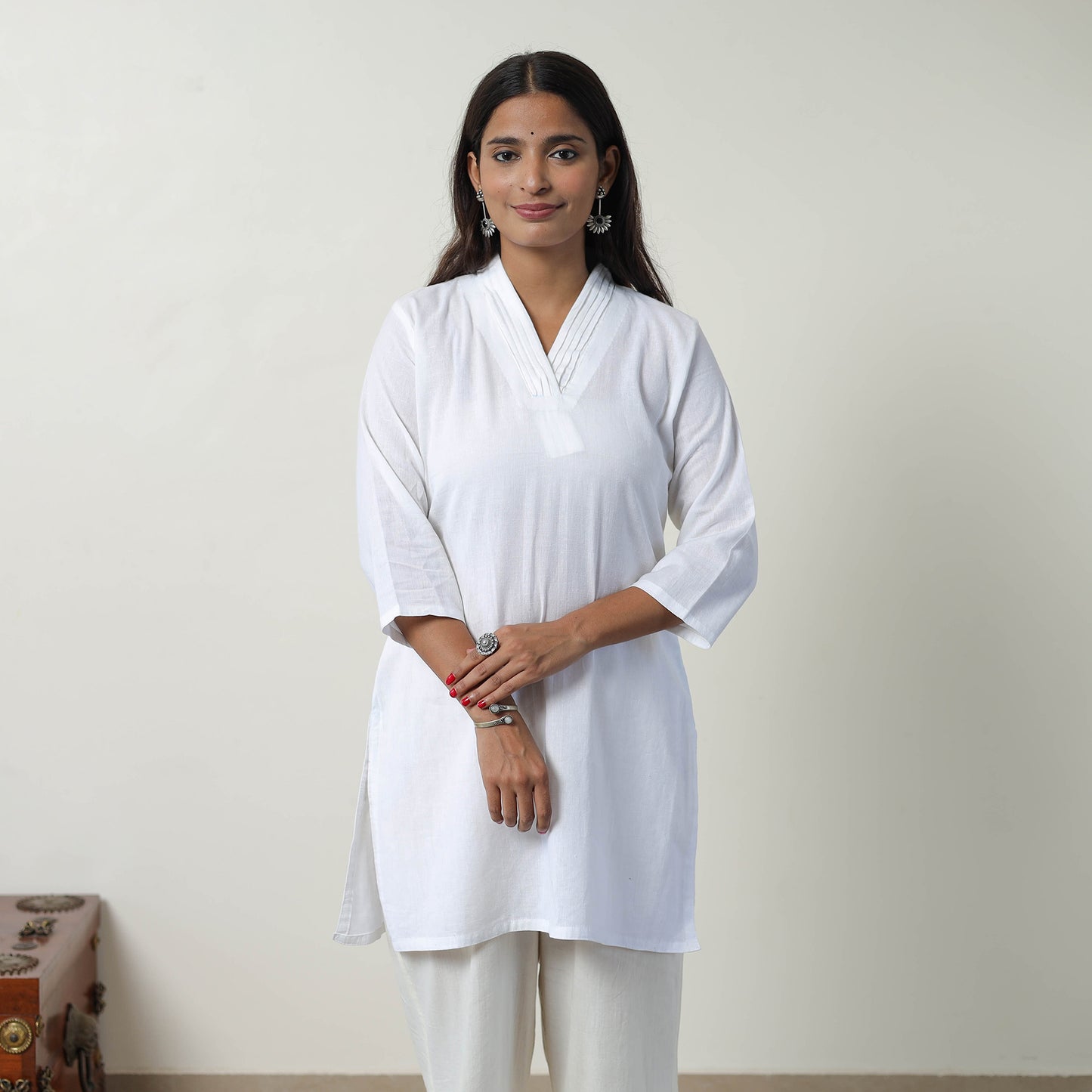 Jannat White Flex Cotton Short Plain Kurta