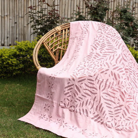 Pink - Barmer Applique Cutwork Cotton Single Bed cover (60 x 90 in)