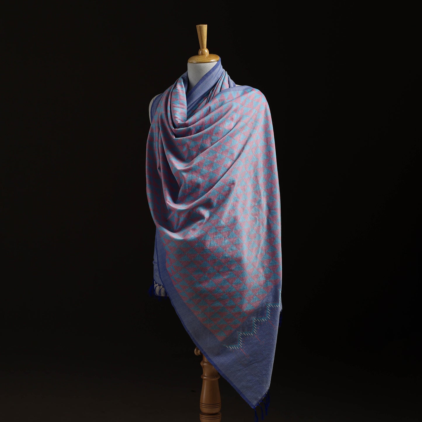 Pochampally Ikat Pure Handwoven Merino Wool x Silk Shawl 04