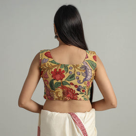 Yellow - Srikalahasti Handpainted Penwork Kalamkari Chanderi Silk Stitched Blouse 05