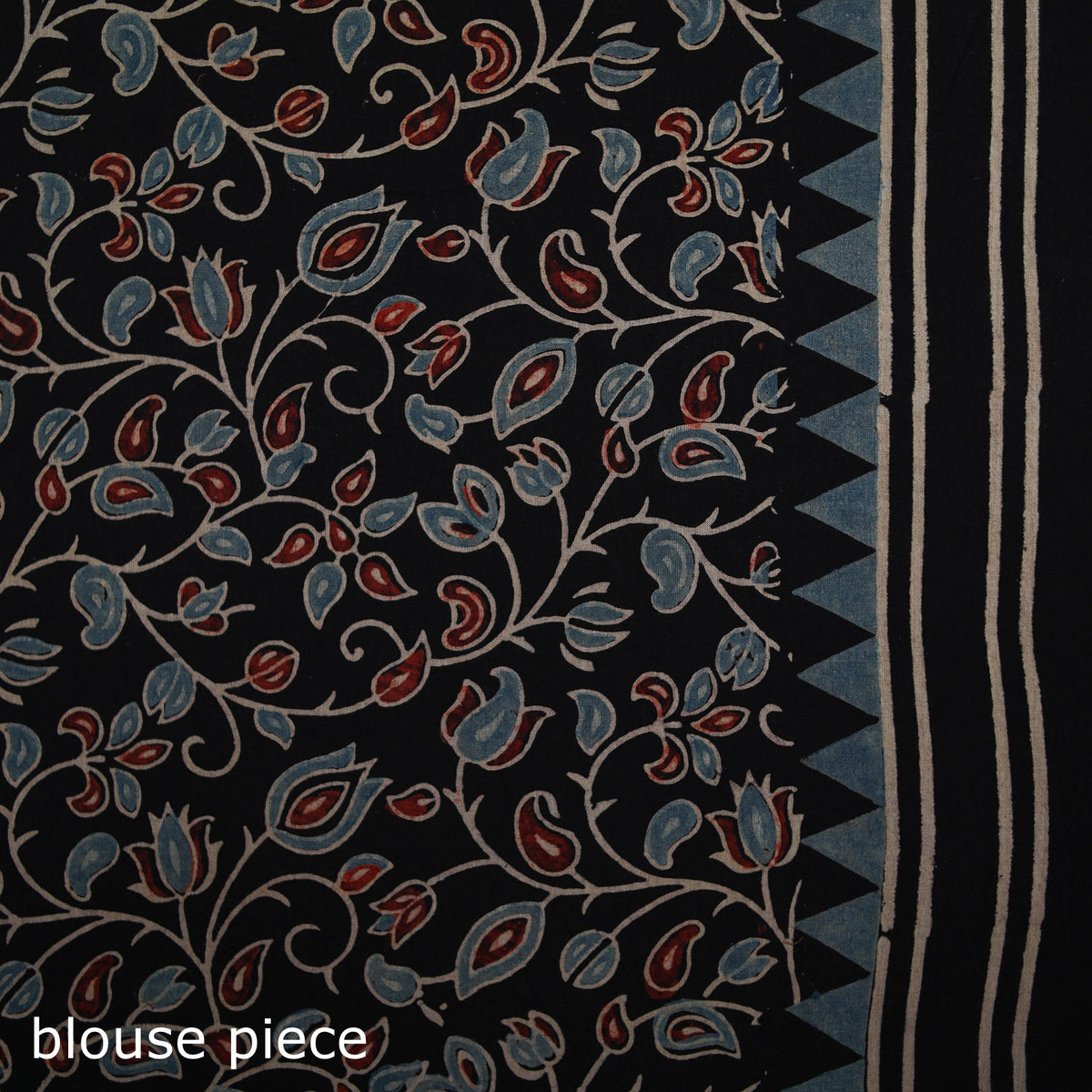 Ajrakh Hand Block Print Natural Dyed Pure Mul Cotton Saree 07