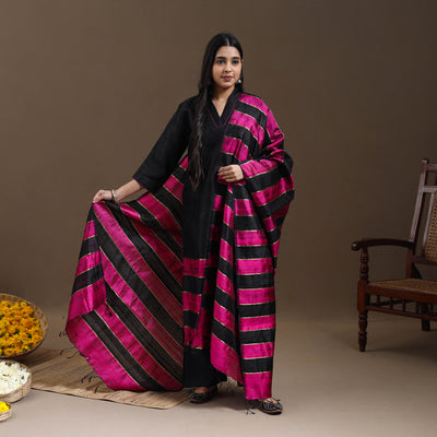 Black Bhagalpuri Handloom Tussar Silk Suit Set