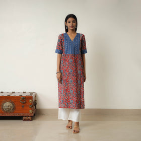 Red - Natural Dyed Block Print Cotton Kalamkari Kurta 01