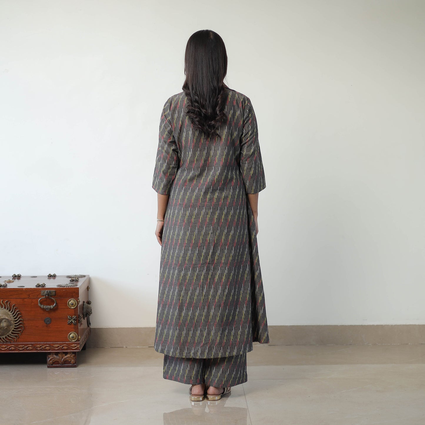 Grey - Handloom Cotton Pochampally Ikat Kurta Set with Dupatta 10