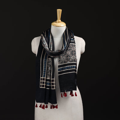 Ajrakh Hand Block Print Natural Dyed Mashru Silk Stole 16