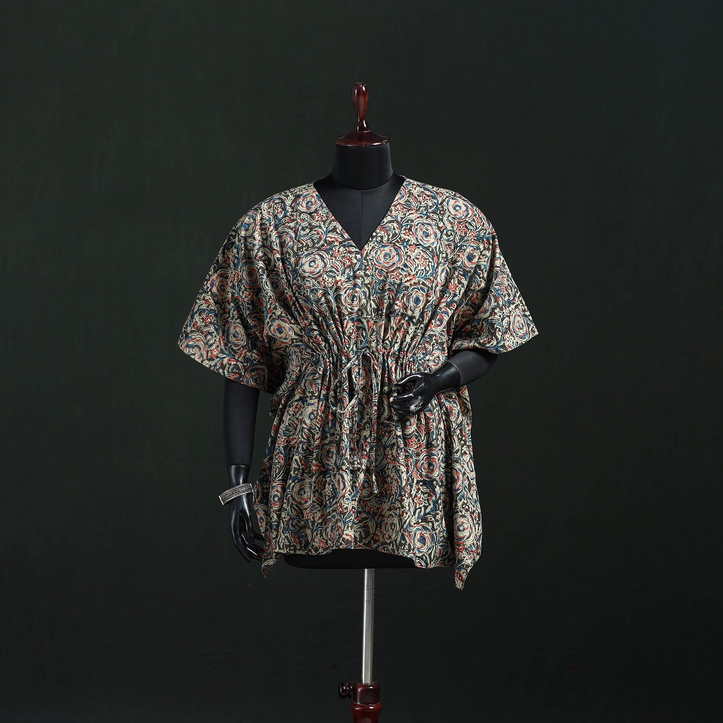 Multicolor - Kalamkari Hand Block Print Natural Dyed Cotton Kaftan (Short) 36
