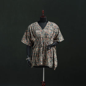 Multicolor - Kalamkari Hand Block Print Natural Dyed Cotton Kaftan (Short) 36