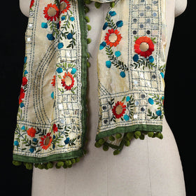 Ranihati Chanderi Silk Hand Embroidered Stole with Pom Pom 258