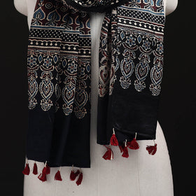 Ajrakh Hand Block Print Natural Dyed Mashru Silk Stole 17