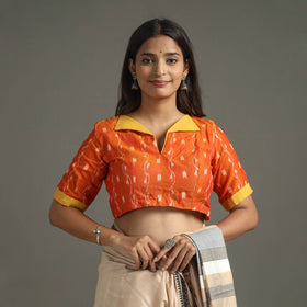 Orange - Sambalpuri Cotton Stitched Ikat Blouse 05