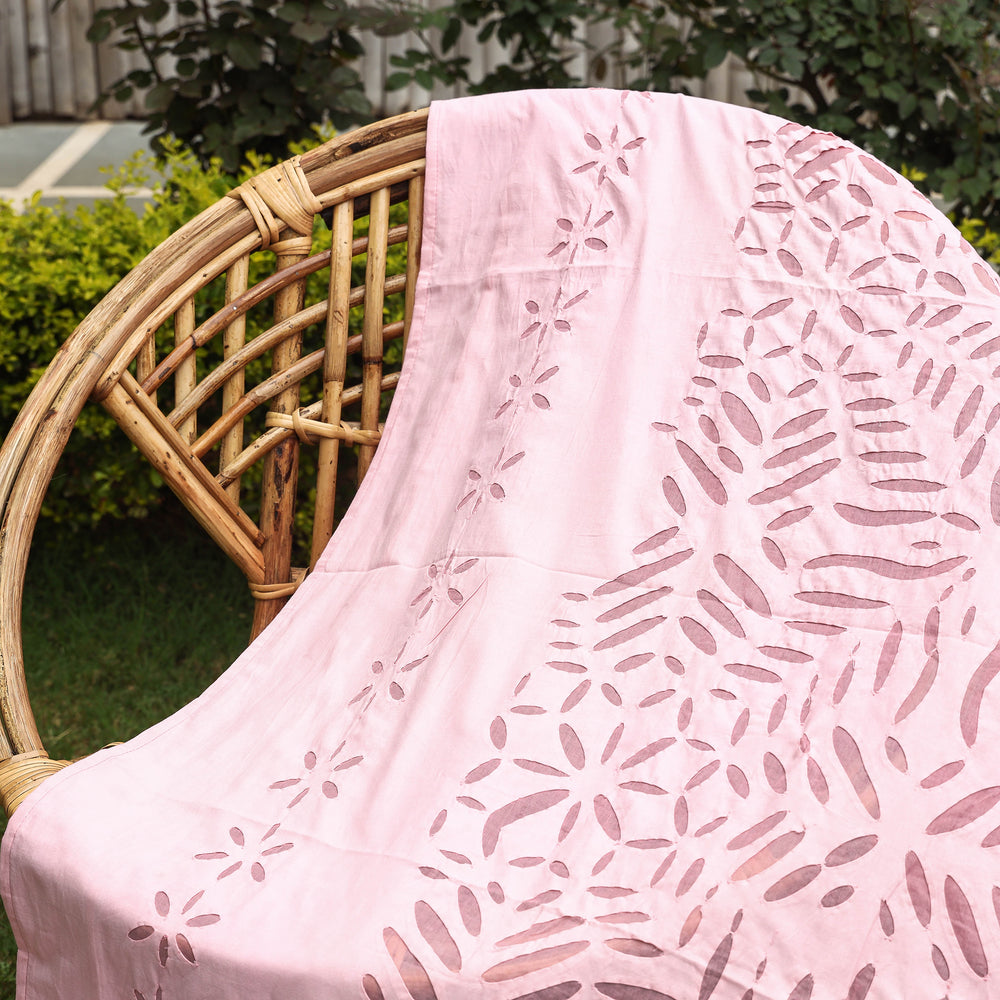 Pink - Barmer Applique Cutwork Cotton Single Bed cover (60 x 90 in)