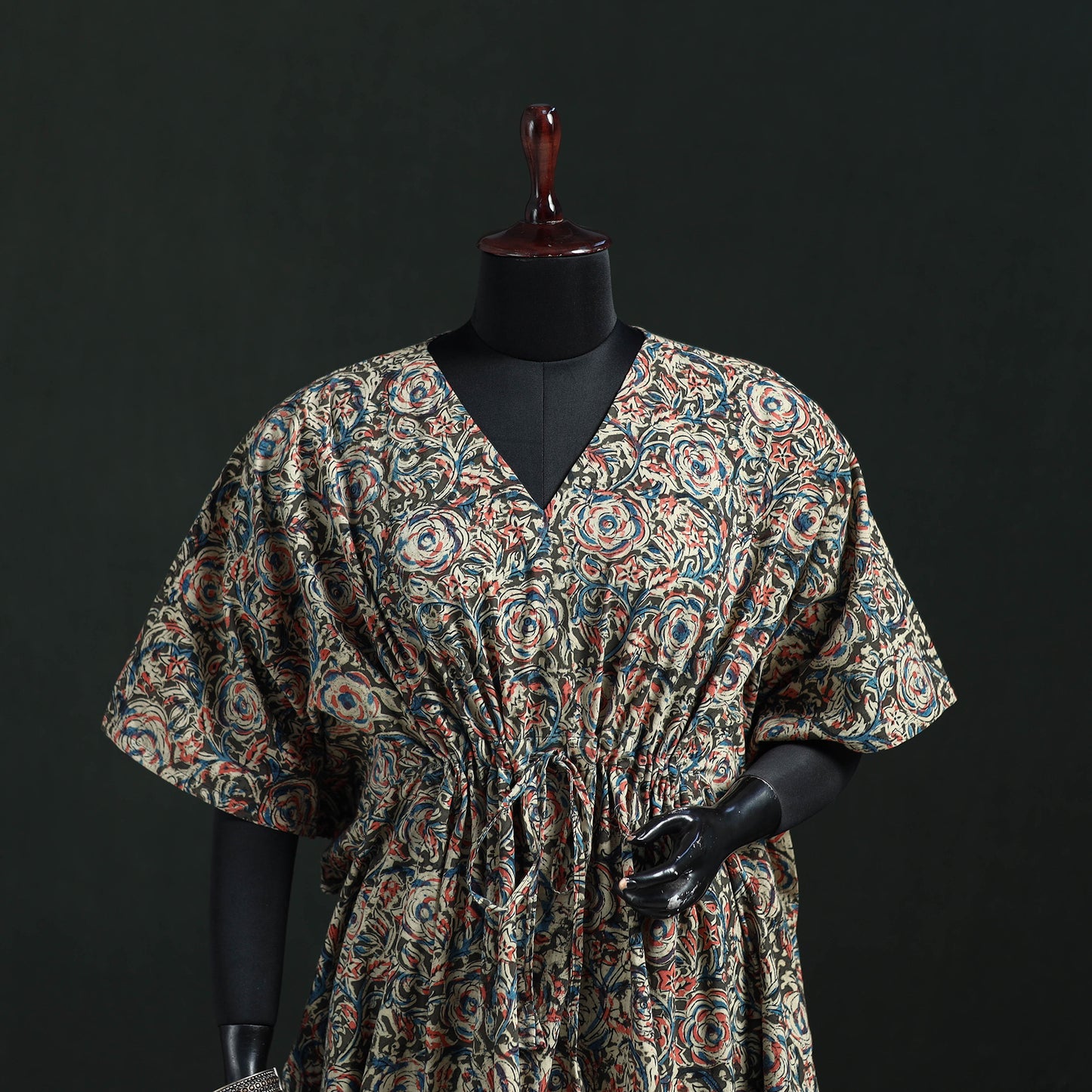 Multicolor - Kalamkari Hand Block Print Natural Dyed Cotton Kaftan (Short) 36